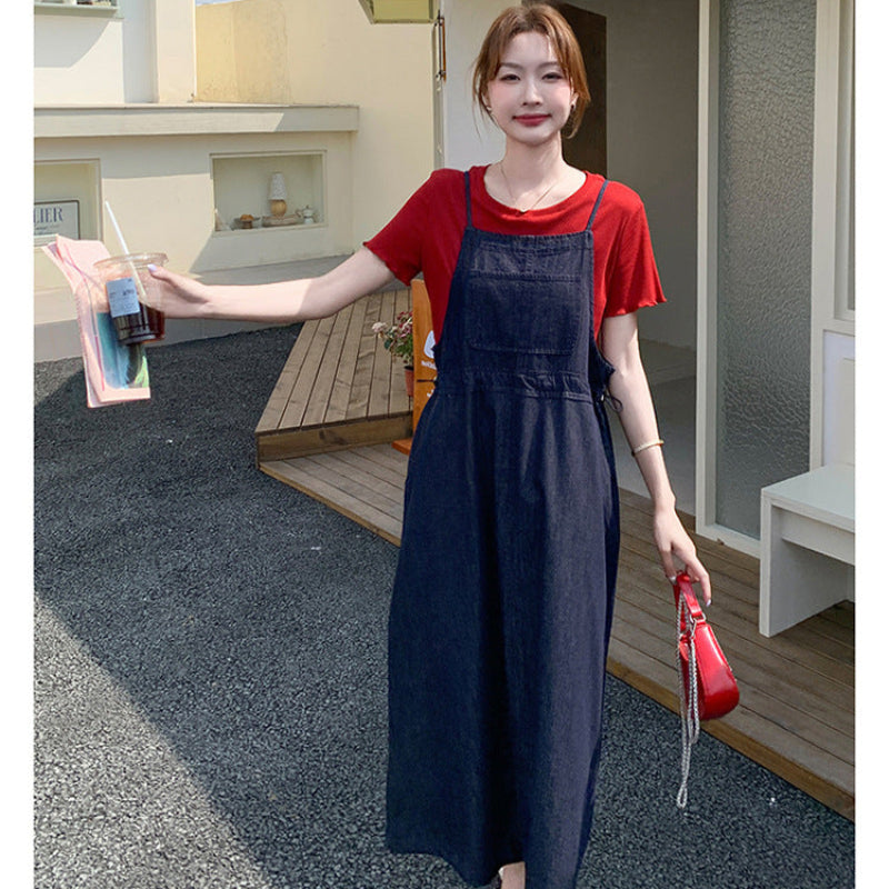 半袖Tシャツ×デニムサスペンダースカートセット