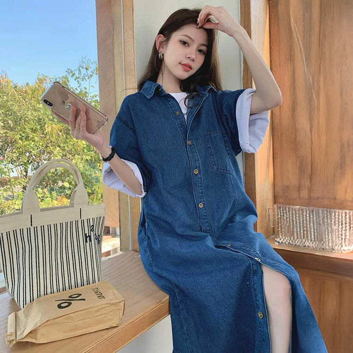 ワークスタイルデニムシャツワンピース