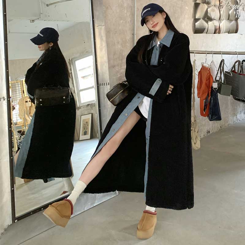 レイヤード風ボアロングコート