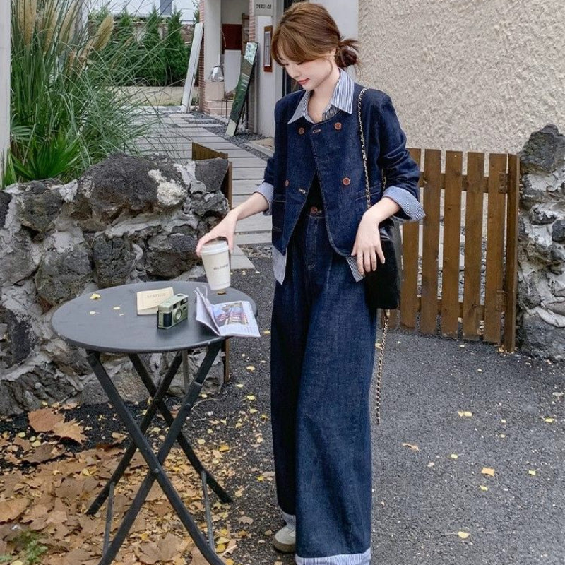 レイヤードデニムジャケット×ワイドデニムパンツセットアップ