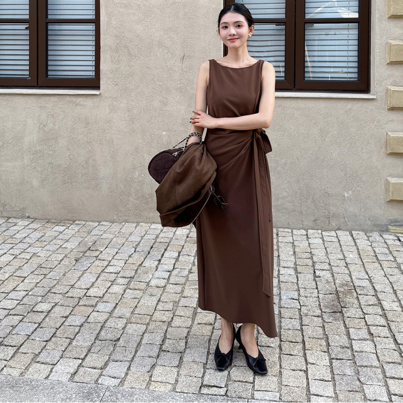 ノースリーブサイドリボンワンピース(2colors)