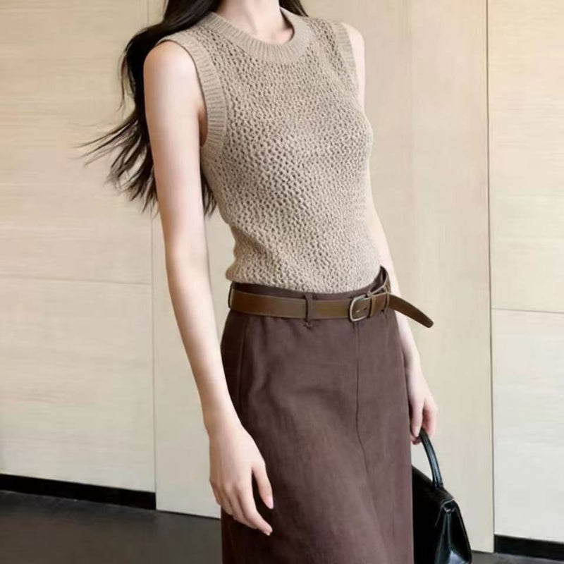メッシュニット×ロングタイトスカート