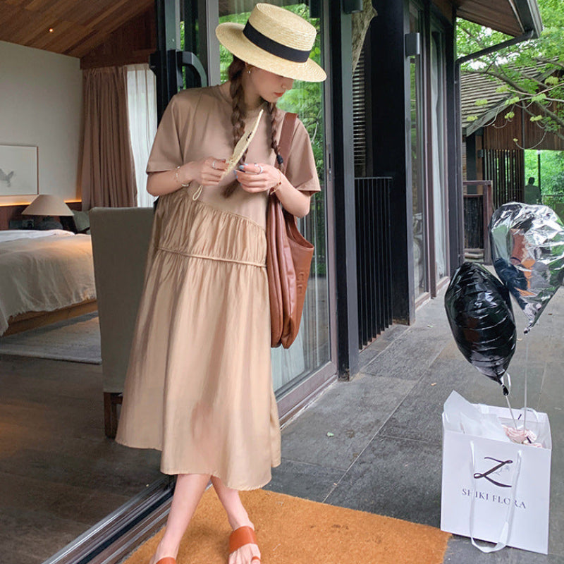 異素材切り替えティアードワンピース