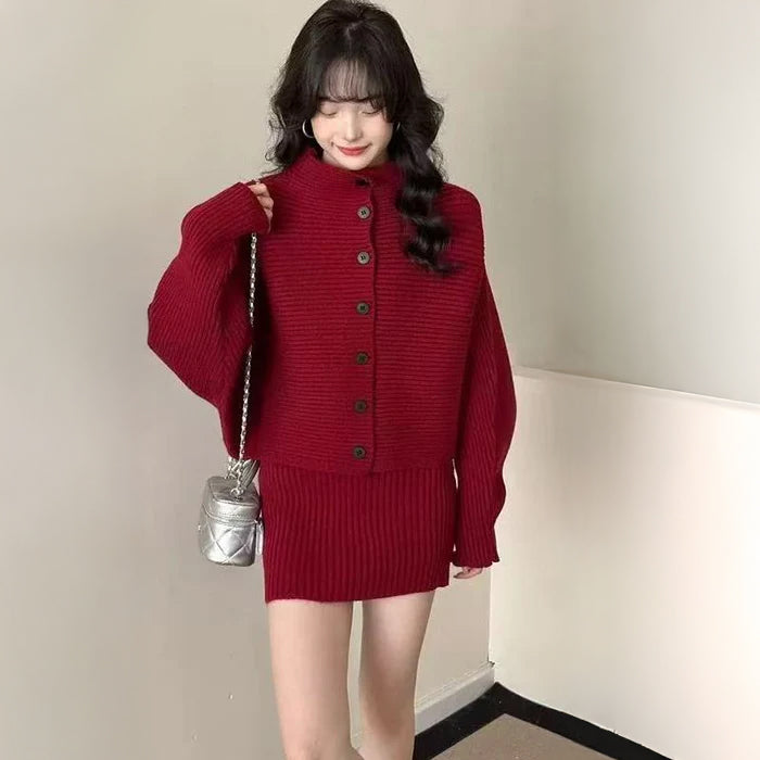 ドルマンリブニット×スカートセットアップ(5colors)