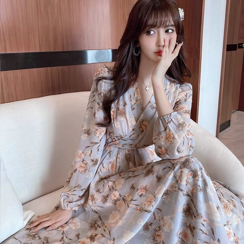 花柄カシュクールシフォンワンピース
