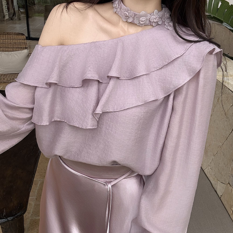 ワンショルダーフリルカラーブラウス(3colors)