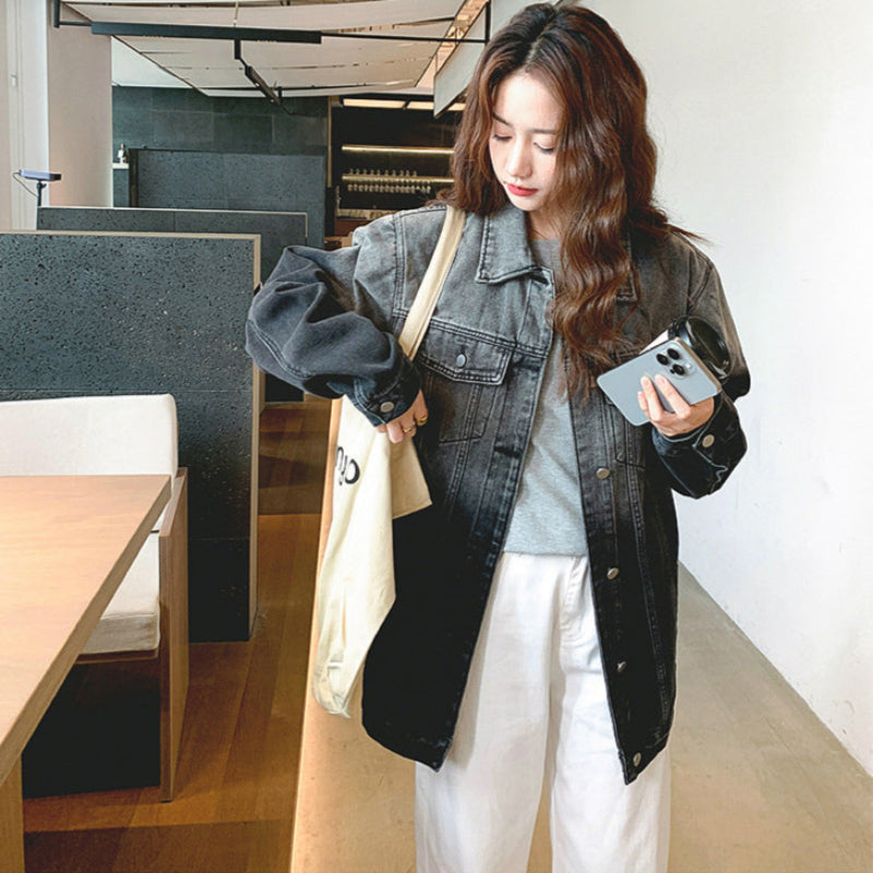 グラデーションデニムジャケット（黒・灰）秋/冬/春 大人女子の