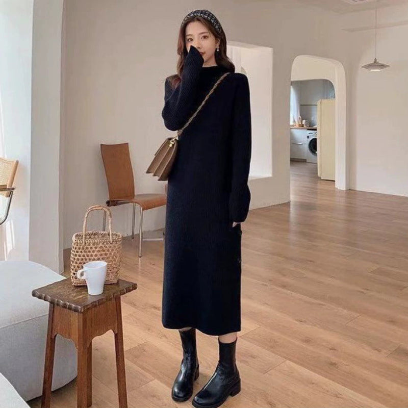 サイドボタンデザインハイネックニットワンピース