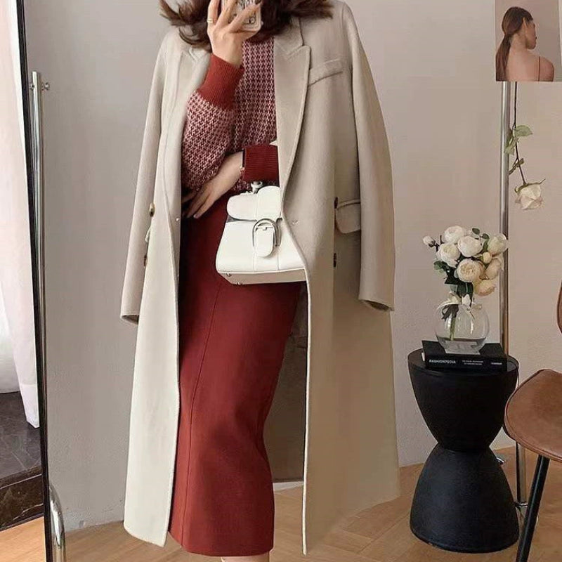 レトロチェックニットトップス×スカートセット