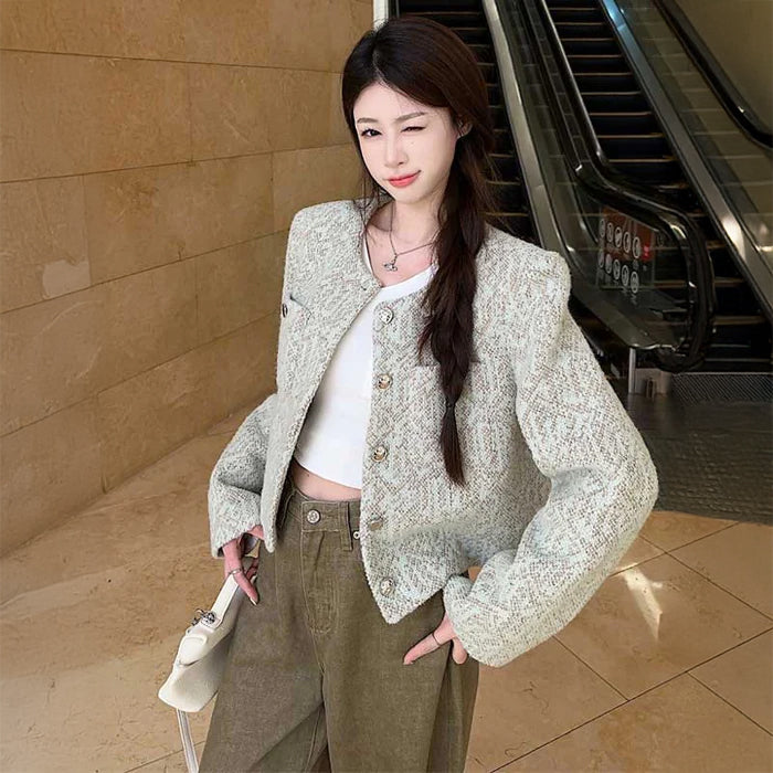 ノーカラーツイードショートジャケット