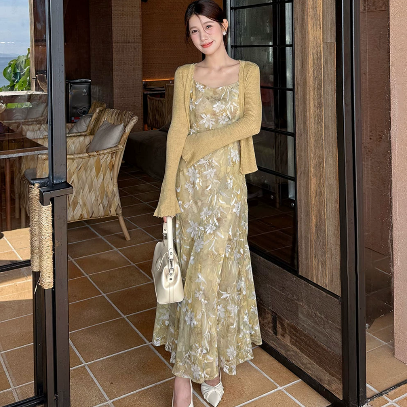 アートフラワーキャミソールワンピース(2colors)