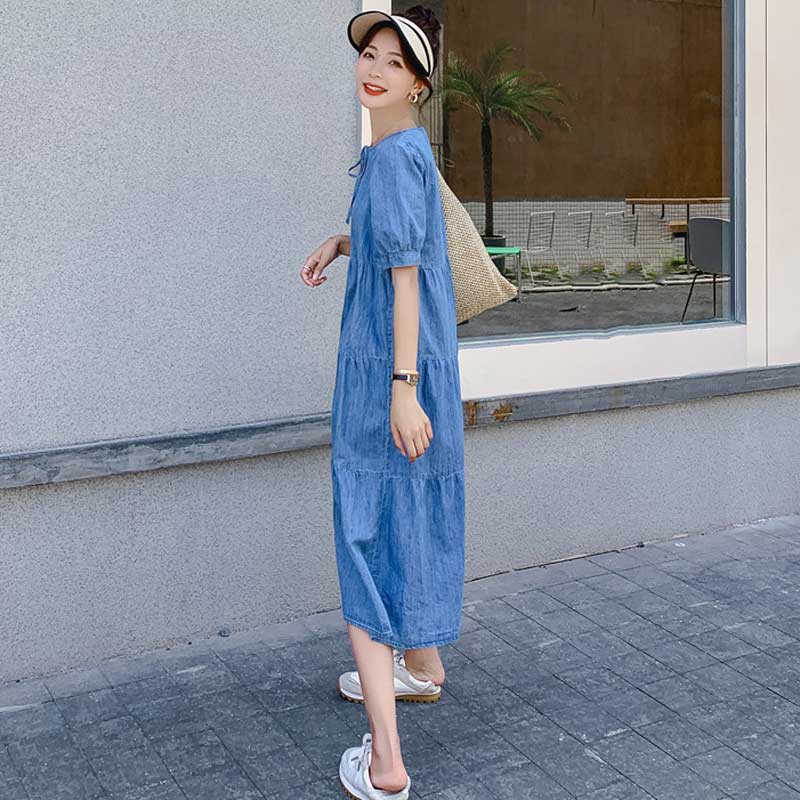 ティアードデニムワンピース（青）春/夏 夏の陽射しが似合うワンピ