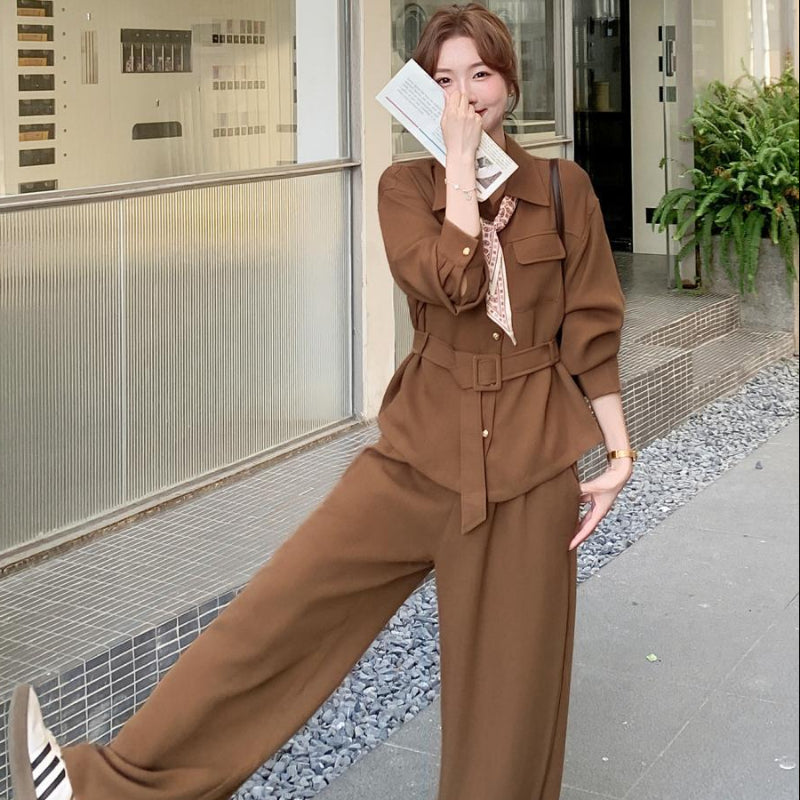 ウエストベルトシャツ×ワイドパンツセットアップ(2colors)