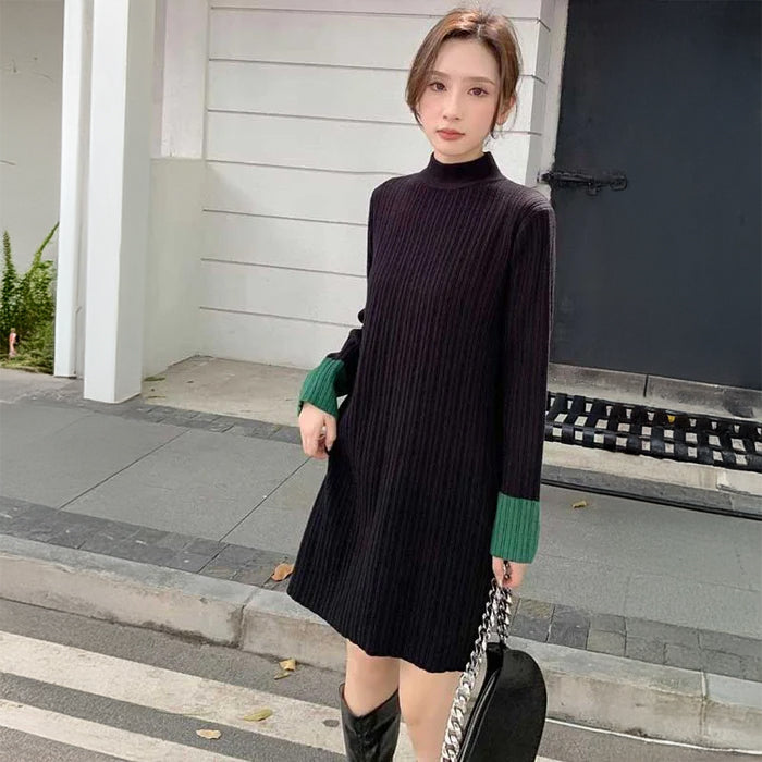 バイカラーリブニットワンピース(2colors)