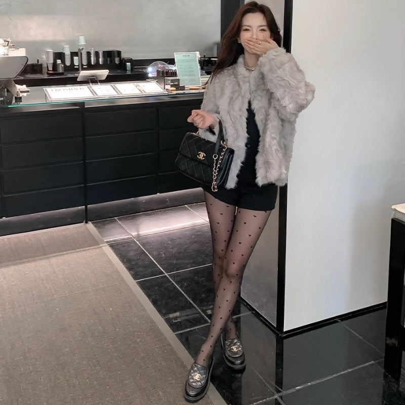 フェイクミンクスタンドカラージャケット(3colors)