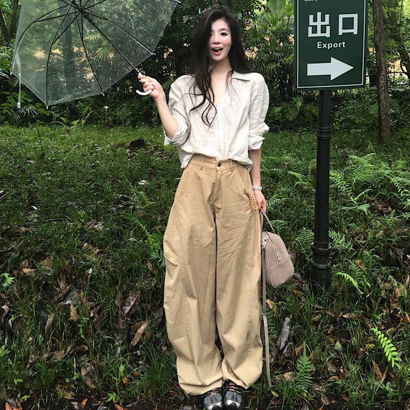 ストライプシャツ×ワイドチノパン【上下別売り可】