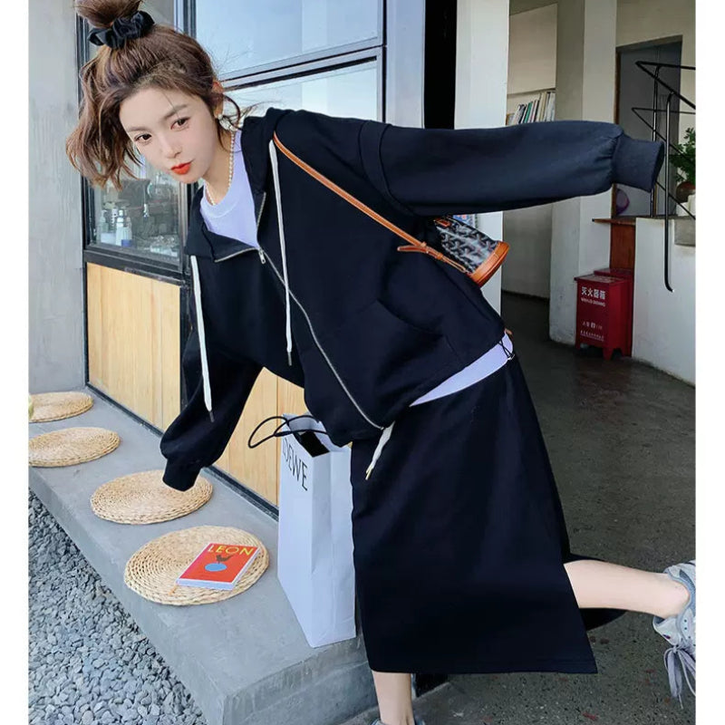 オーバーサイズパーカー×スリットスカートセット(Black)