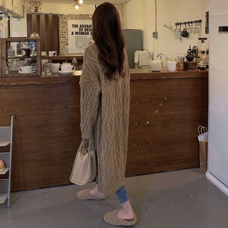 ケーブル編みロングニットカーディガン(4colors)