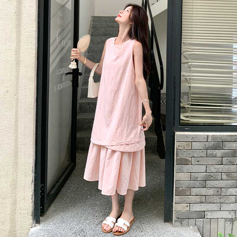 レイヤード風クルーネックワンピース