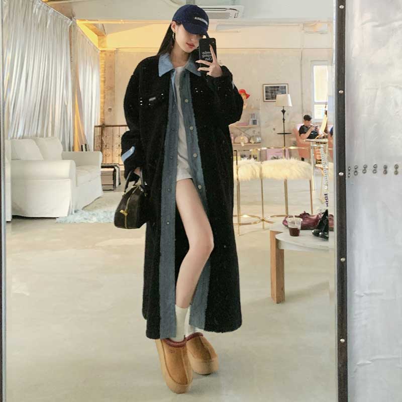 レイヤード風ボアロングコート