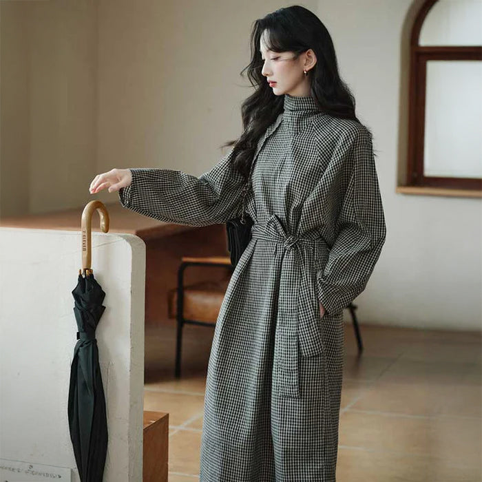 ウエストリボンチェックワンピース