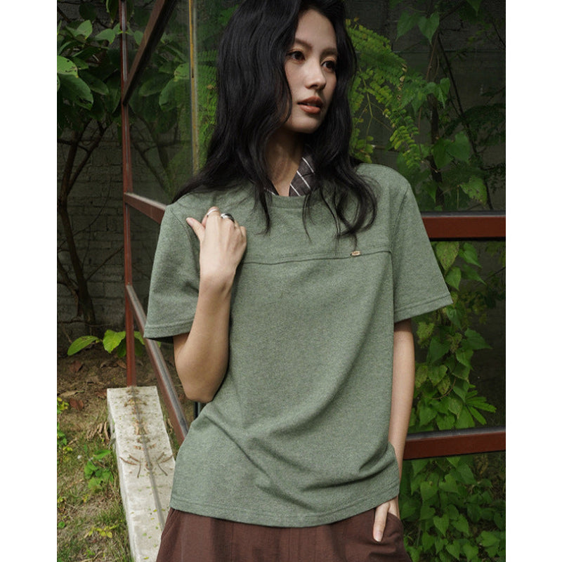 スカーフ付きカラーデザインTシャツ (3colors)