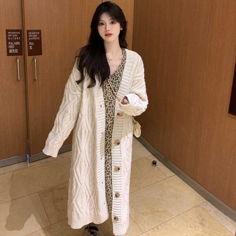 ケーブル編みロングニットカーディガン(4colors)