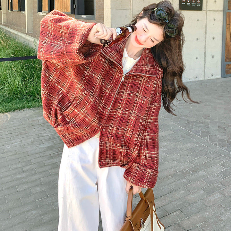 ブロックチェックショートコート