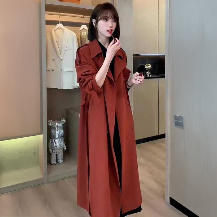 RANCLIC テラコッタ　ロングコート テラコッタロングトレンチコート（橙）秋/冬 ドラマティックな色彩
