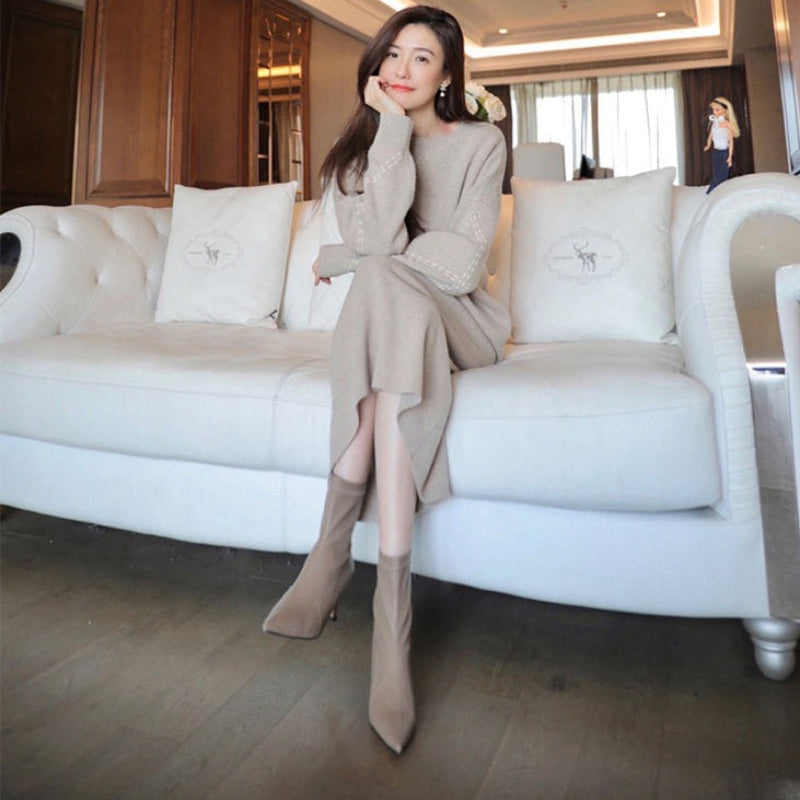 ステッチスリーブニット×スカートツーピースセット(3colors)