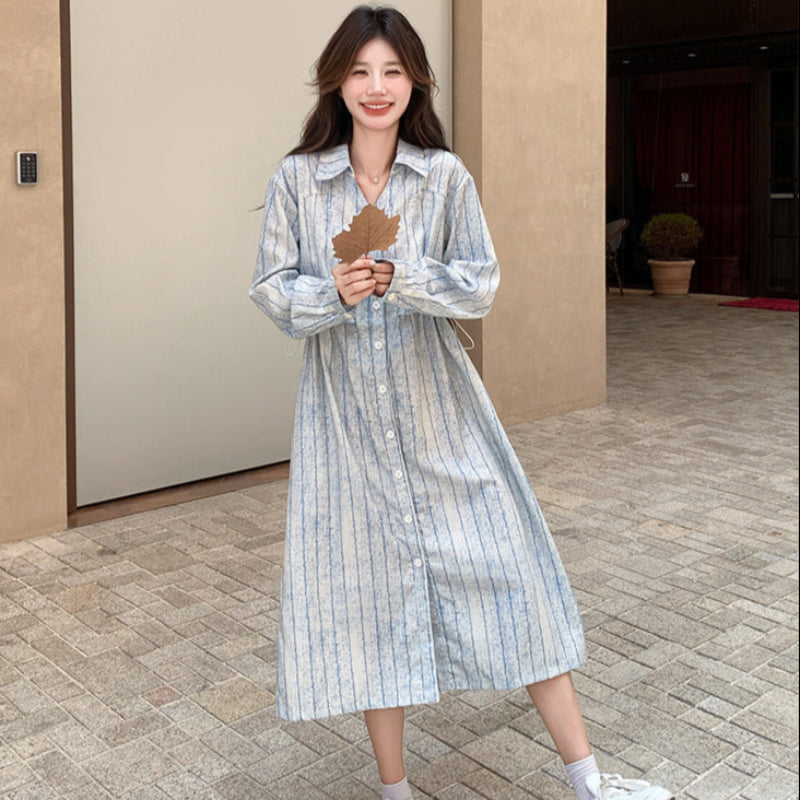 サイドドロストストライプシャツワンピース