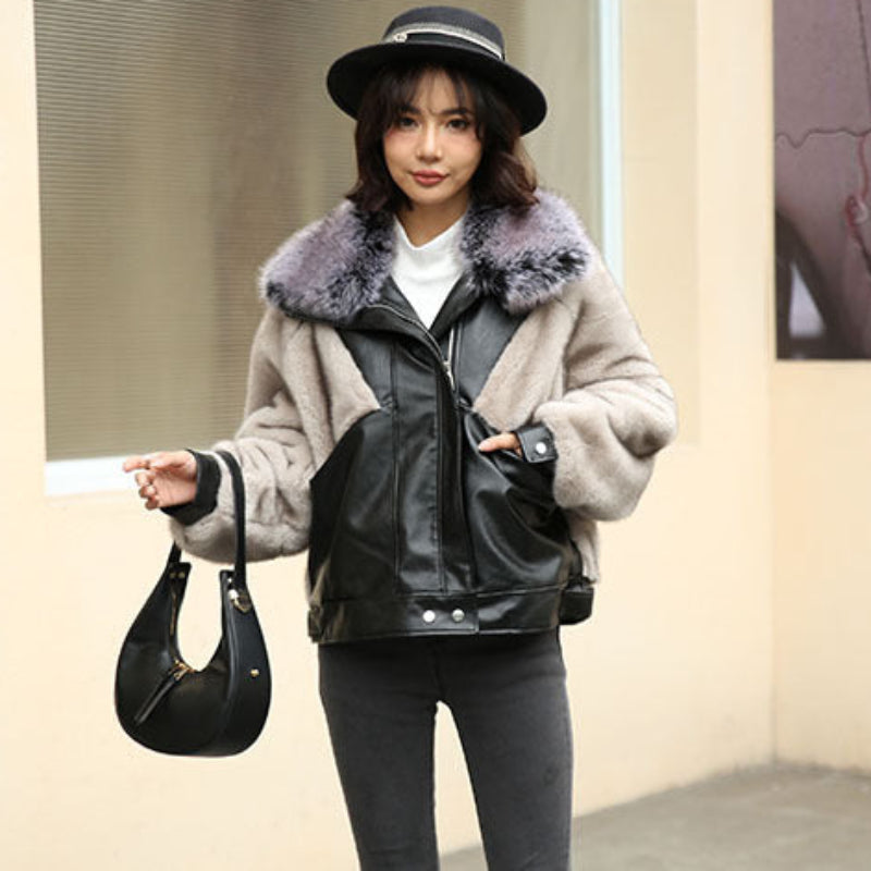 フェイクファーデザインPUジャケット