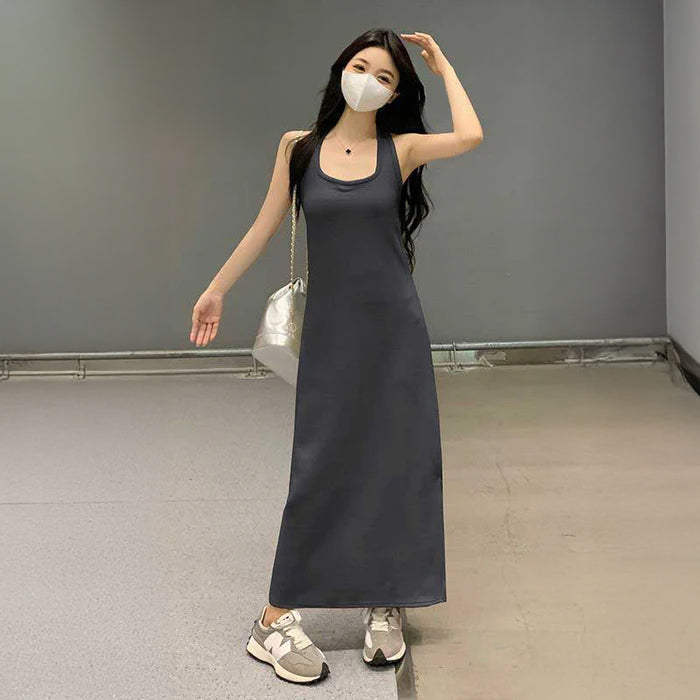 スウェットフーディー×ホルターネックワンピース(4colors)