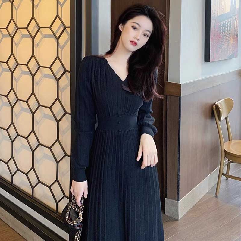 Vネックリブニットワンピース(2colors)