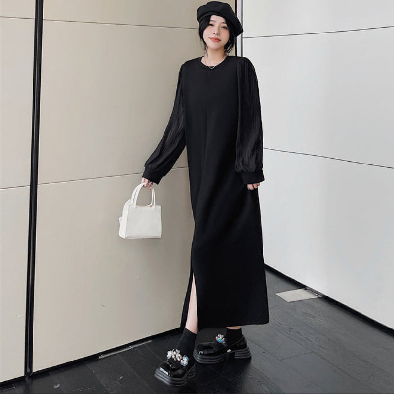 シフォンロングスリーブブラックワンピース