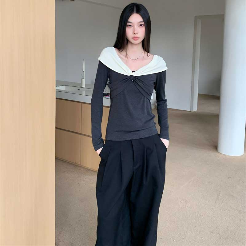 バイカラーレープネックカットソー