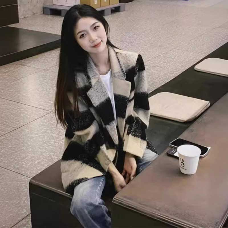 ブロックチェックシャギーコート