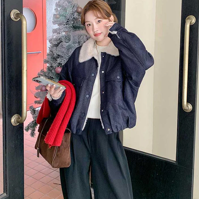 ボアカラーインディゴデニムジャケット