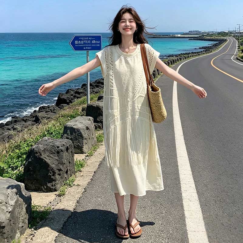 クロシェフリンジドッキングワンピース