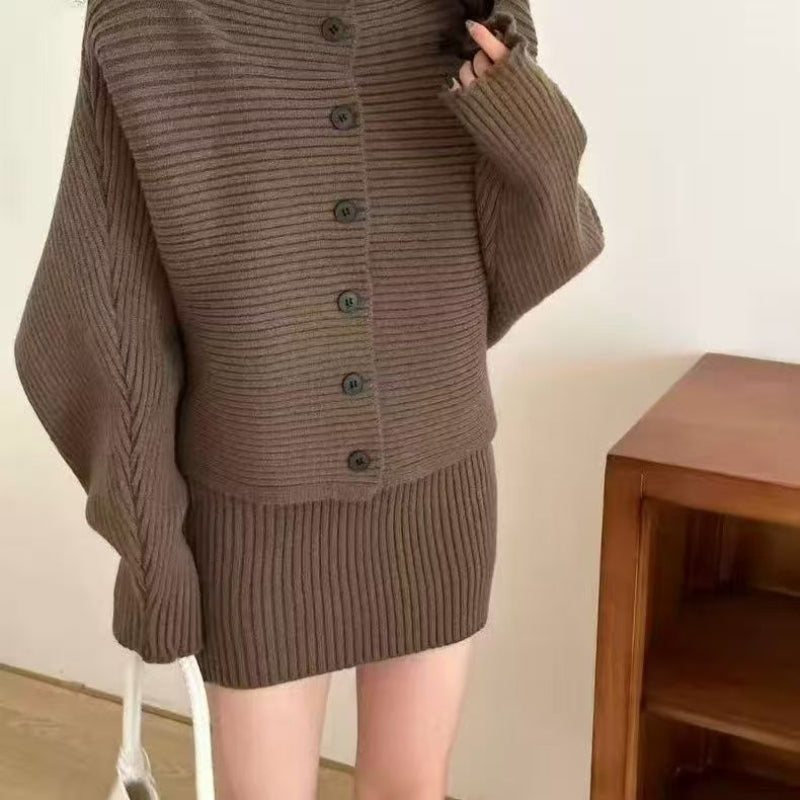 ドルマンリブニット×スカートセットアップ(5colors)