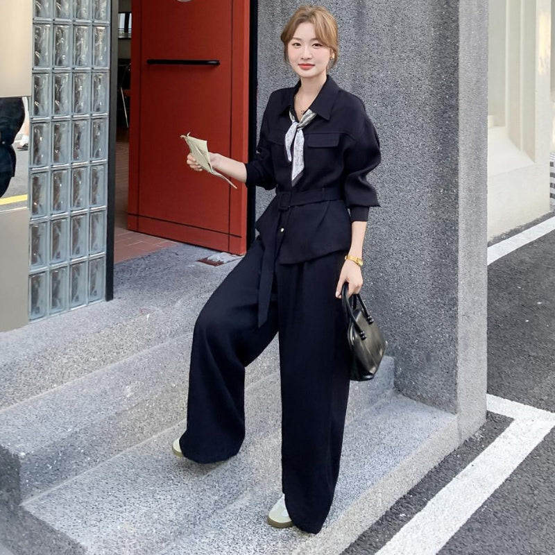 ウエストベルトシャツ×ワイドパンツセットアップ(2colors)