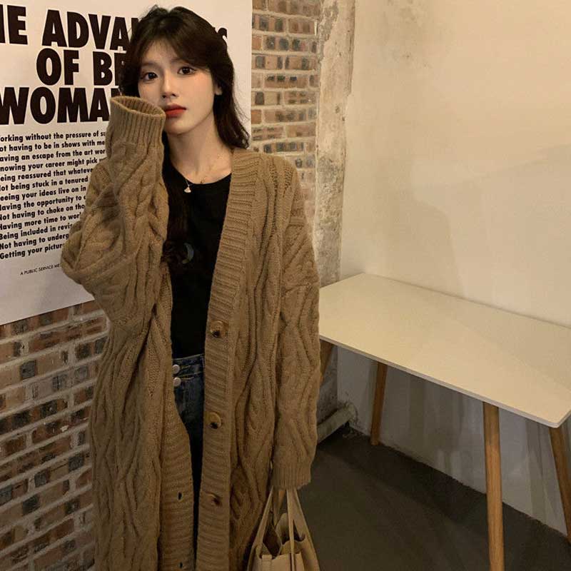 ケーブル編みロングニットカーディガン(4colors)