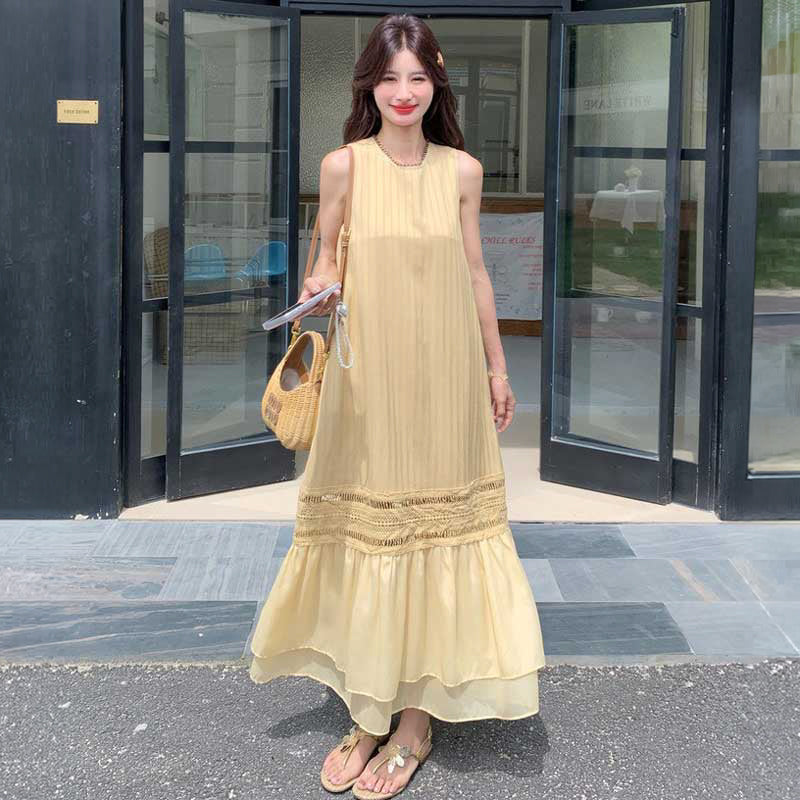 シフォン切り替えマキシワンピース