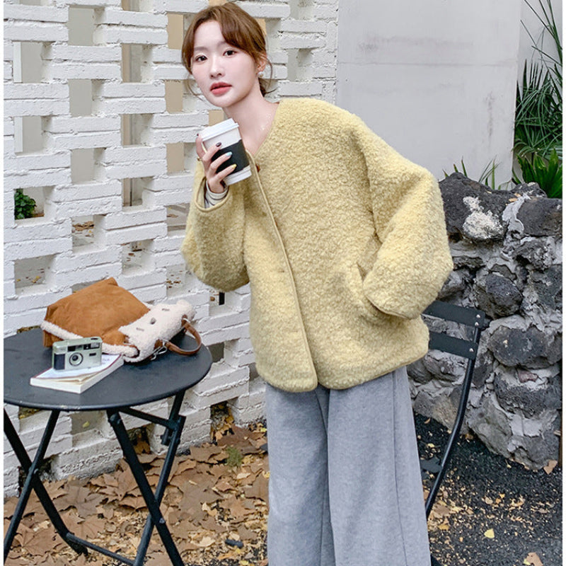 ノーカラーボアジャケット