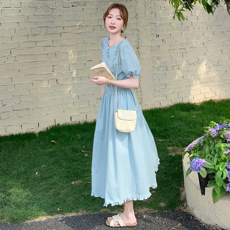縦フリルパフスリーブワンピース