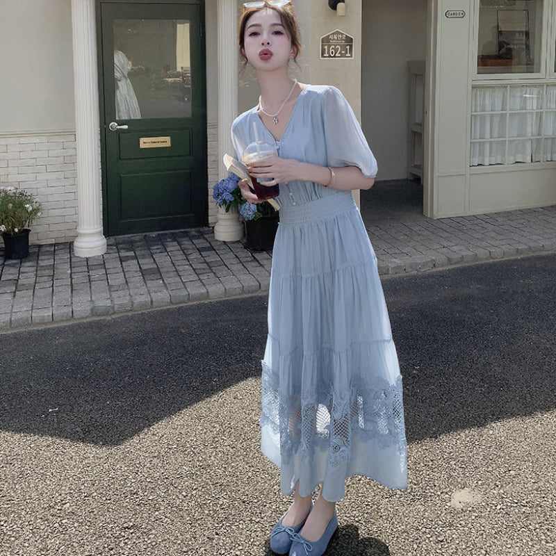 ライトブルーシャーリングワンピース
