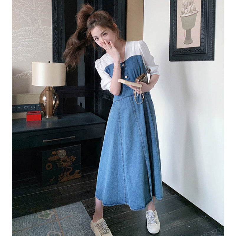 カットソードッキングデニムワンピース