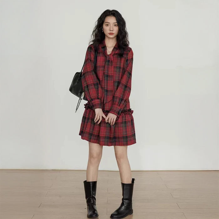 ヴィンテージチェックボウタイミニワンピース