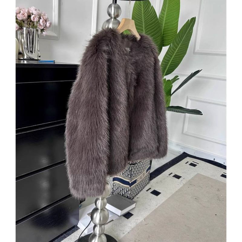 フェイクファーノーカラーコート(2colors)