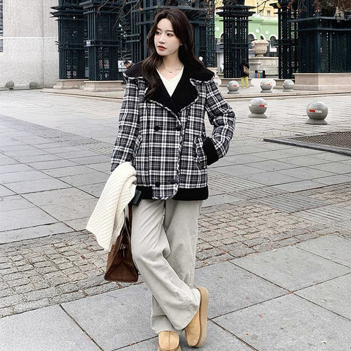 ボア裏ビッグカラーチェックコート